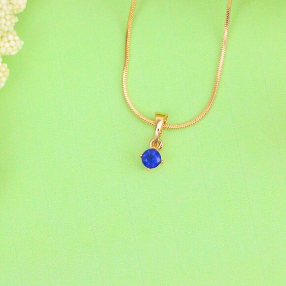 "Mini Round Blue Pendant in Rose Gold Setting with Delicate Design, XPPT1623 - Picture 2 of 13